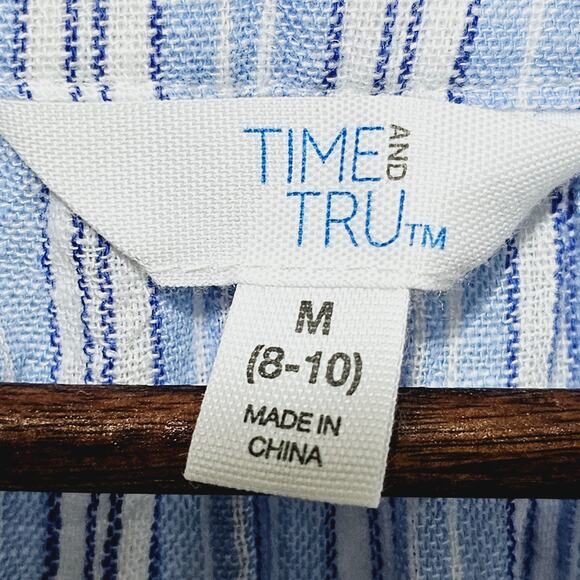 Time & Tru Womens Flutter Sleeve Popover Henley Button Front Top Linen Blend M - Picture 3 of 5